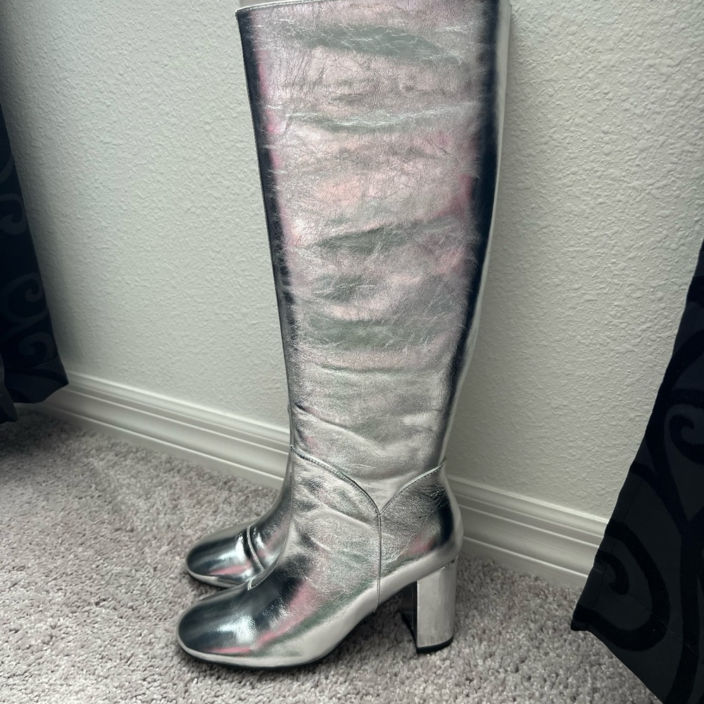 NWT Bibi Lou Silver Knee-High Women's Boots Anthropologie 37 - Picture 9 of 16